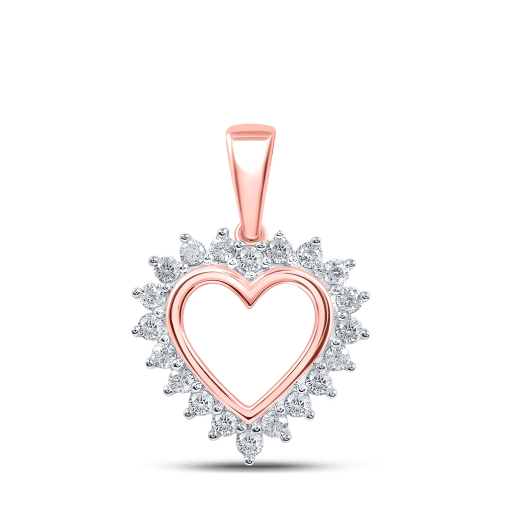 10K Rose Gold Womens Round Diamond Heart Pendant 1/5 Cttw