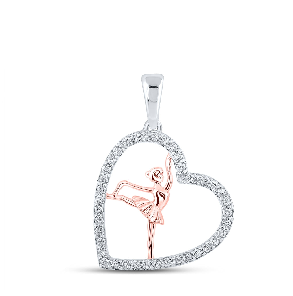 10K Rose Or Two-Tone Gold Womens Round Diamond Ballerina Heart Pendant