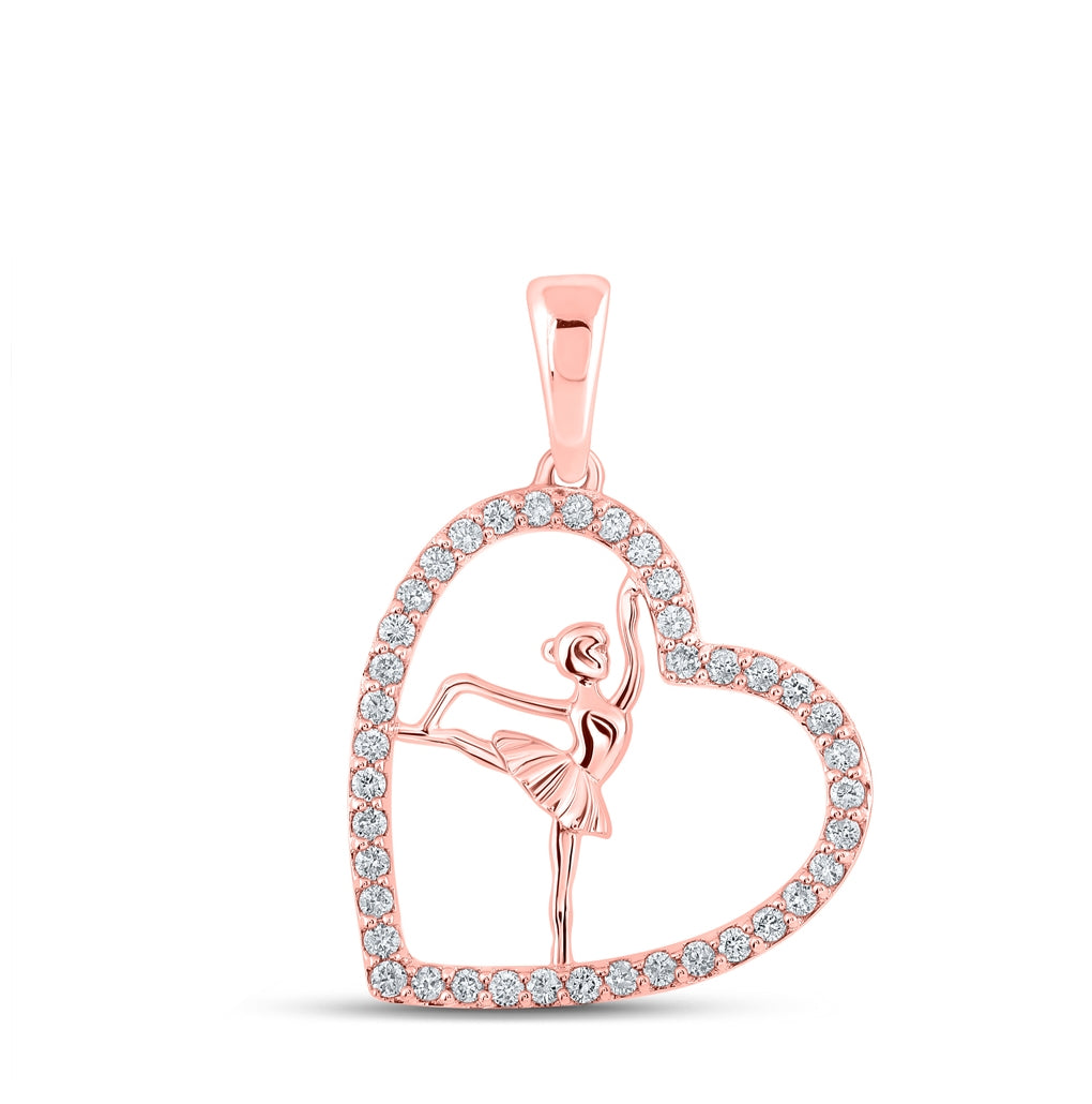 10K Rose Or Two-Tone Gold Womens Round Diamond Ballerina Heart Pendant