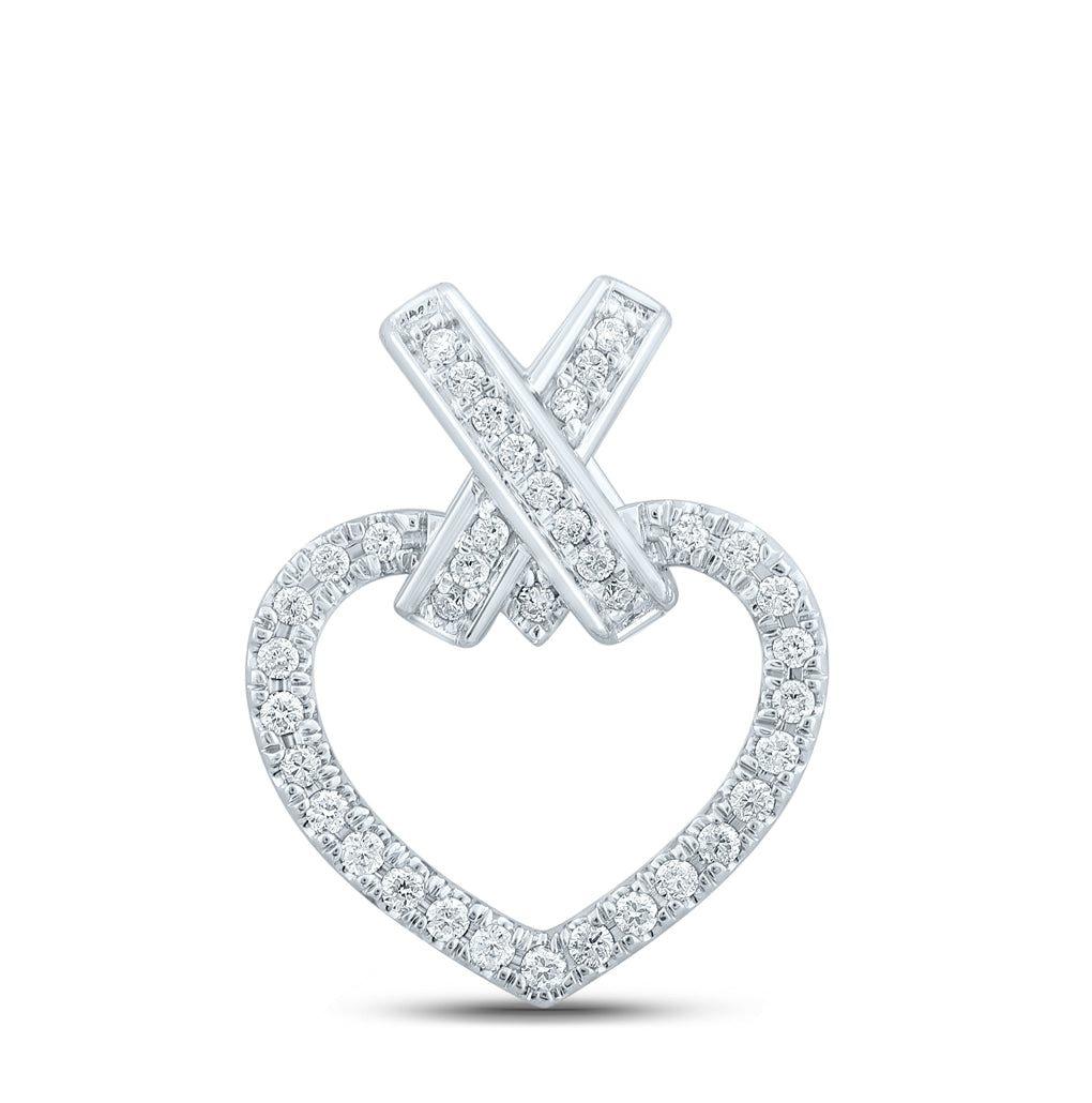 10K White Or Rose Gold Womens Round Diamond Heart Pendant