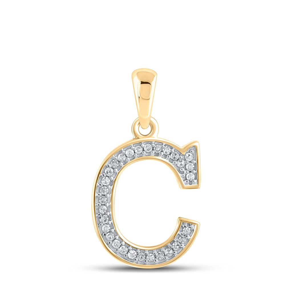 10K Yellow Gold Womens Round Diamond Initial Letter Pendant