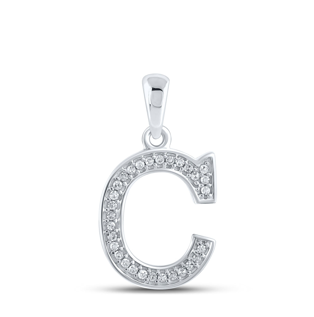 10kt White Gold 1/12ctw Diamond P1p2 Ladies Intial "c" Pendant