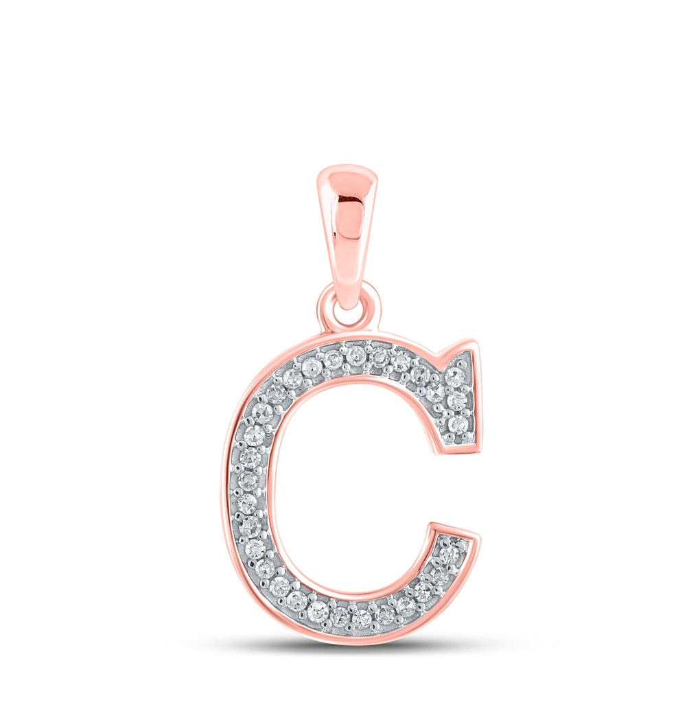 10K Rose Gold Womens Round Diamond Initial Letter Pendant