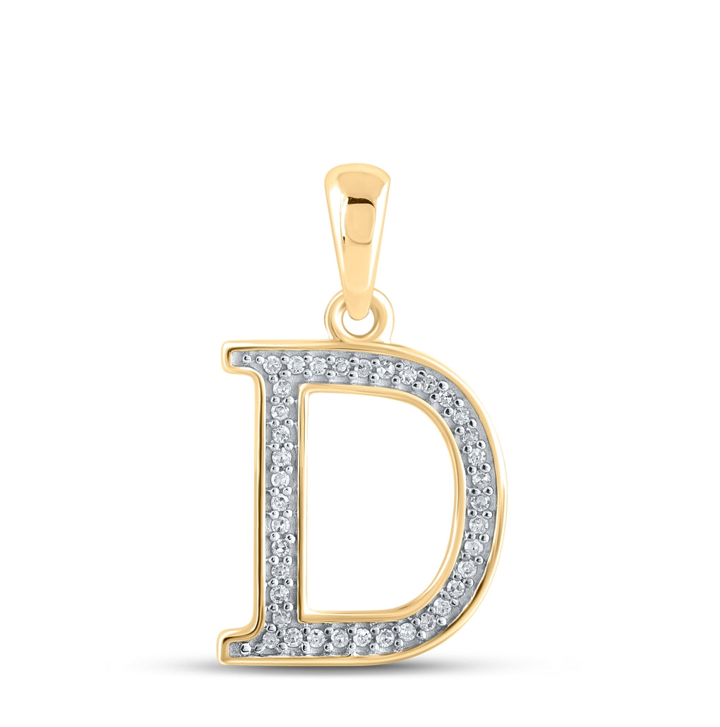 10K Yellow Gold Womens Round Diamond Initial Letter Pendant