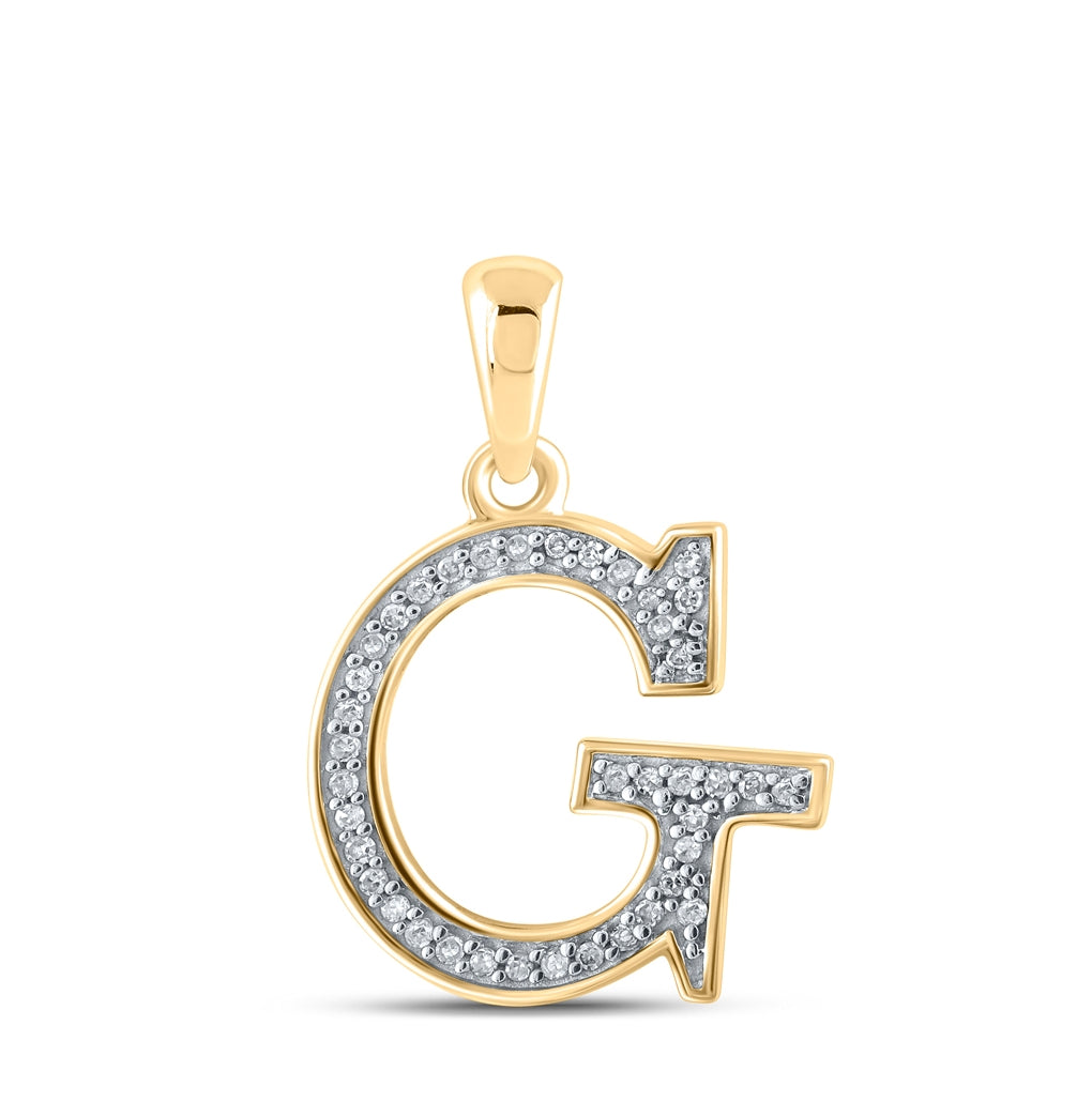 10K Yellow Gold Womens Round Diamond Initial Letter Pendant