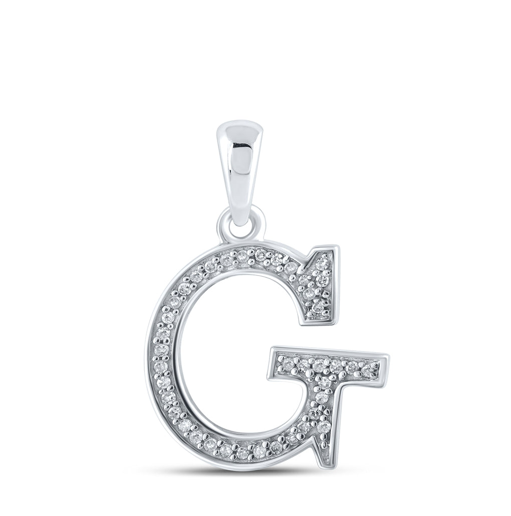 10K White Gold Womens Round Diamond Initial Letter Pendant