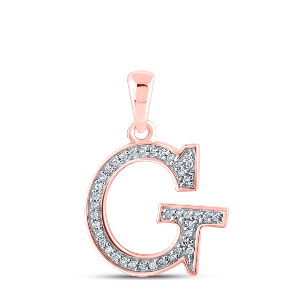 10K Rose Gold Womens Round Diamond Initial Letter Pendant