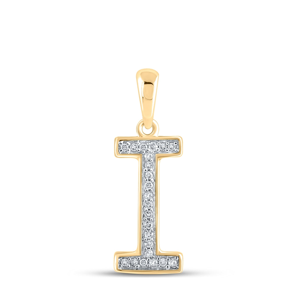 10K Yellow Gold Womens Round Diamond Initial Letter Pendant