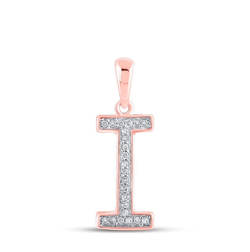 10K Rose Gold Womens Round Diamond Initial Letter Pendant