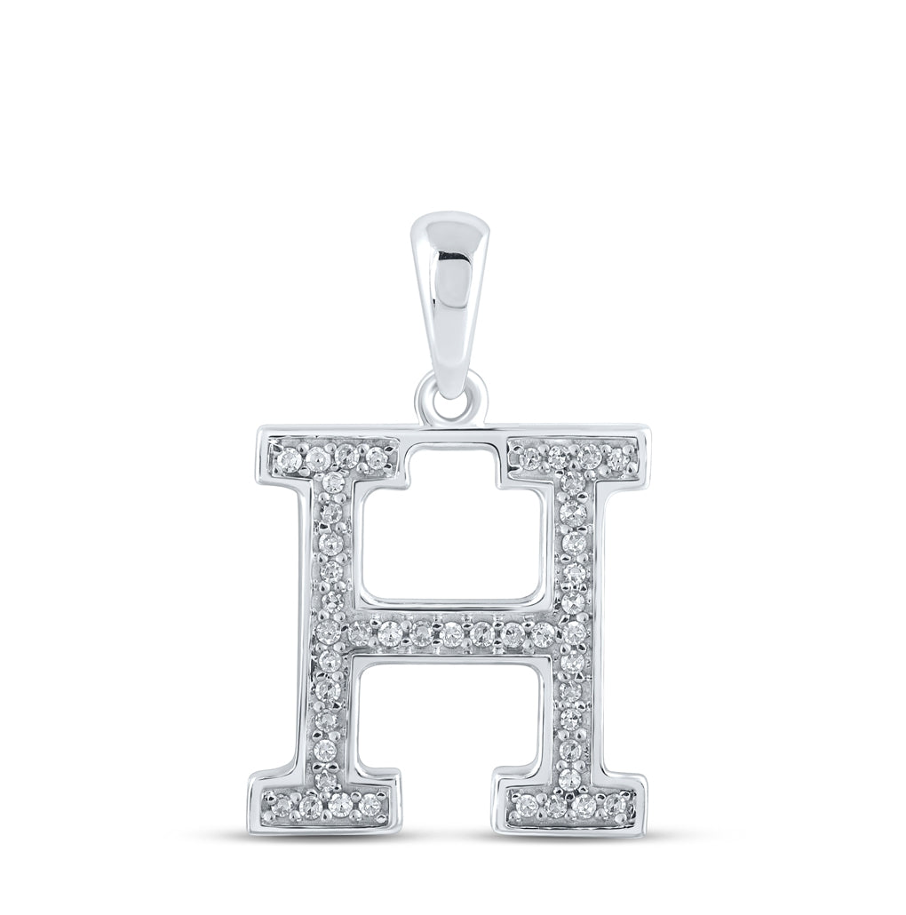 10K White Gold Womens Round Diamond Initial Letter Pendant