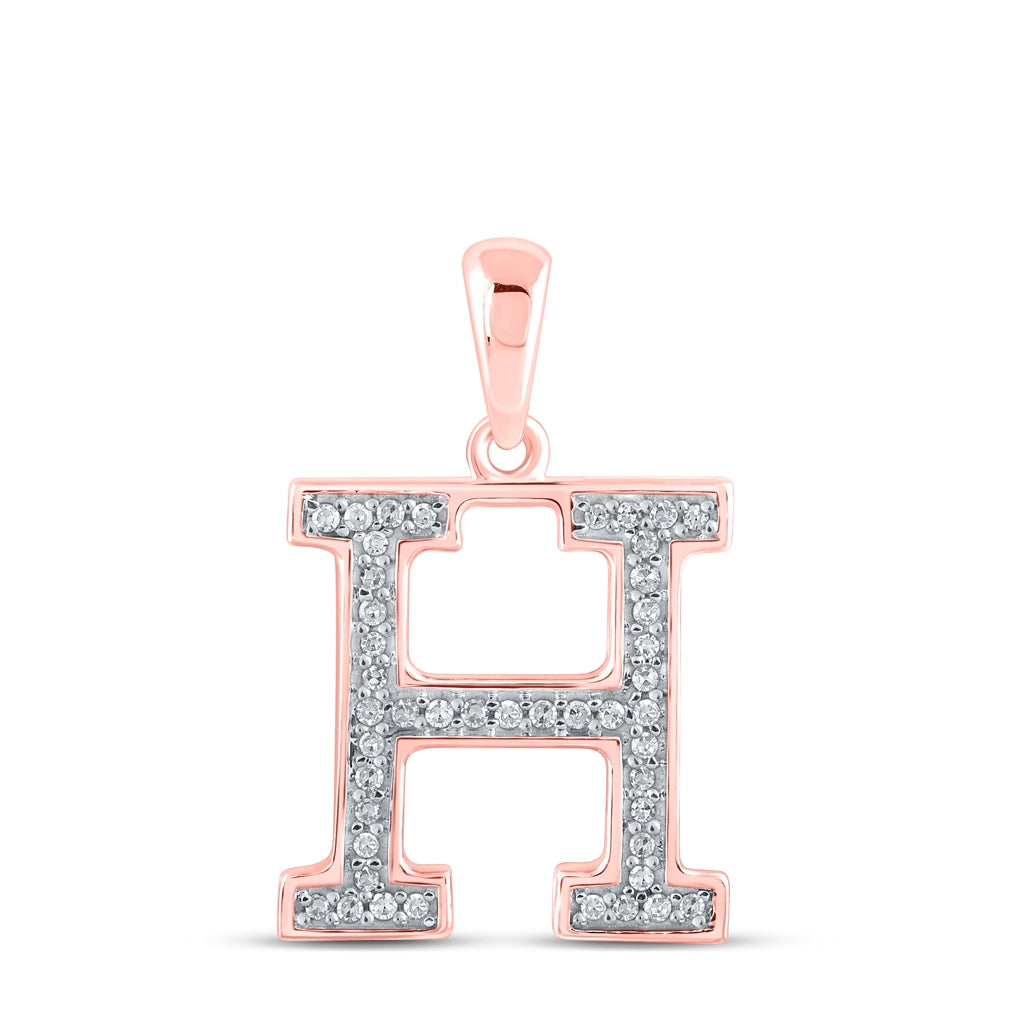 10K Rose Gold Womens Round Diamond Initial Letter Pendant