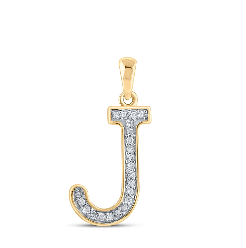 10K Yellow Gold Womens Round Diamond Initial Letter Pendant