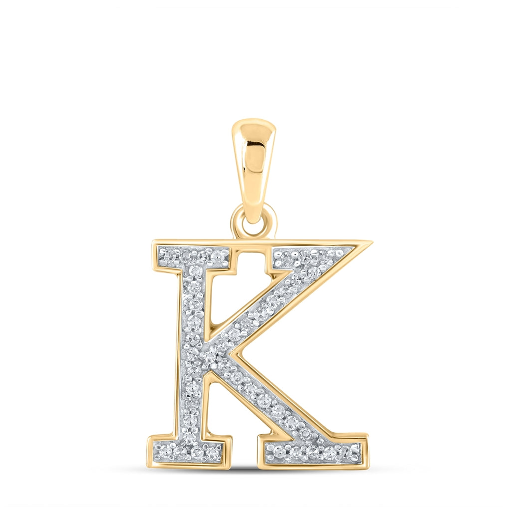 10K Yellow Gold Womens Round Diamond Initial Letter Pendant