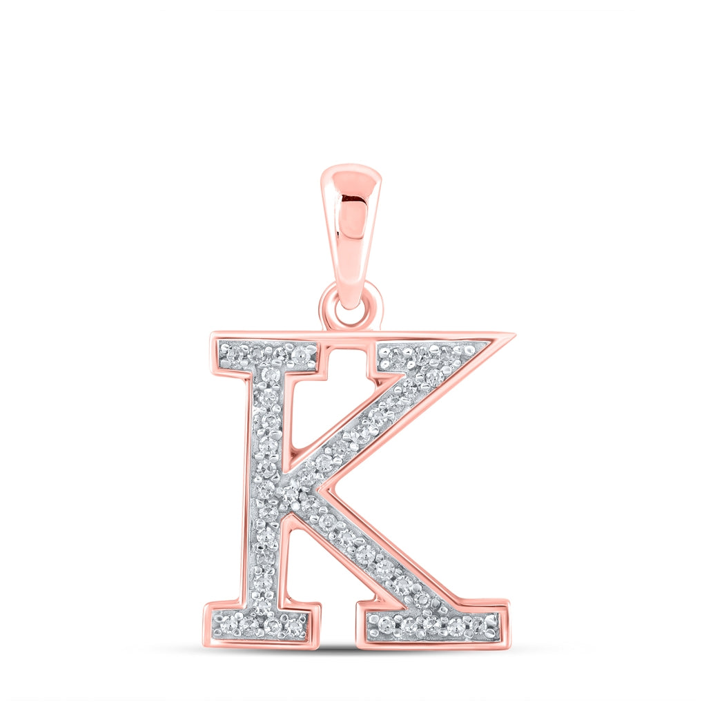 10K Rose Gold Womens Round Diamond Initial Letter Pendant