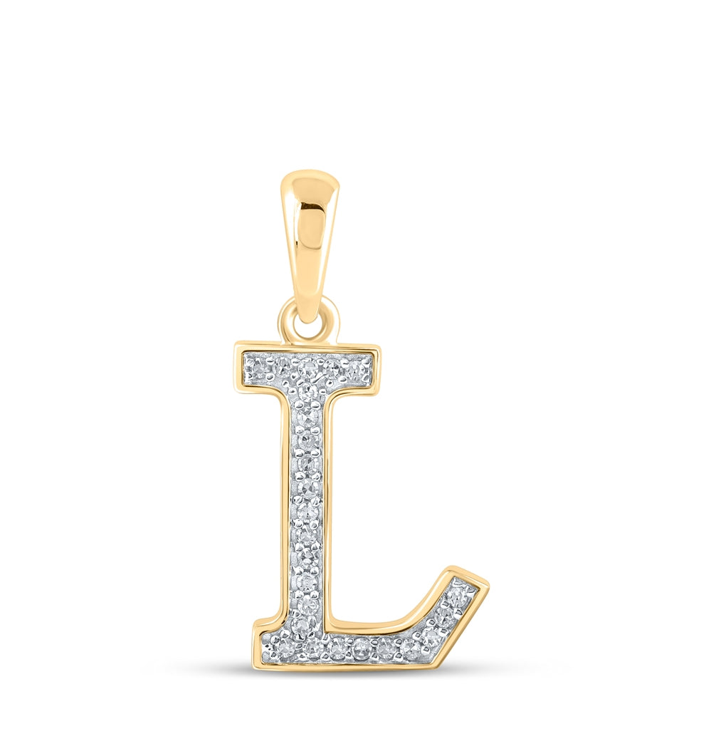 10K Yellow Gold Womens Round Diamond Initial Letter Pendant