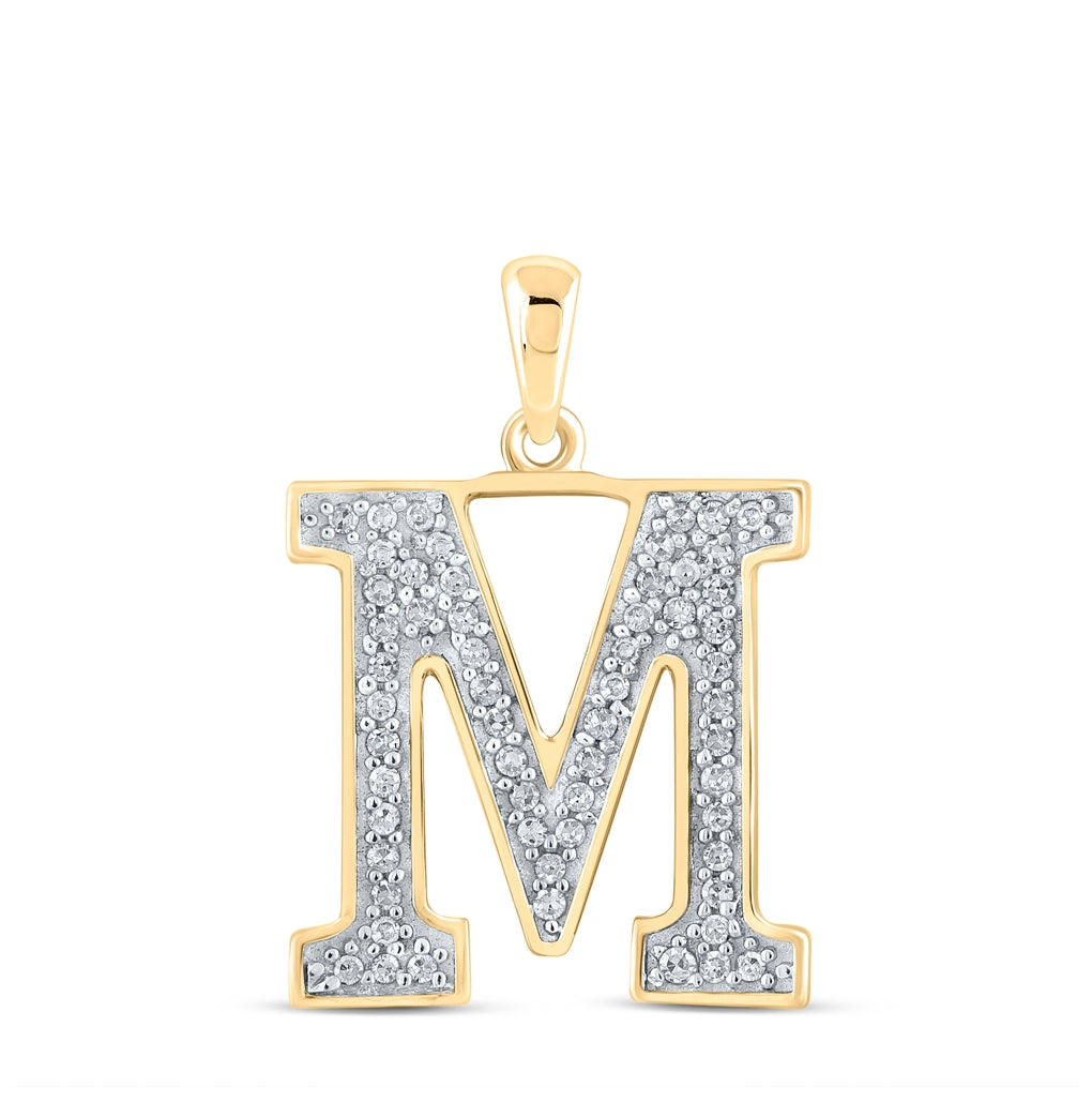 10K Yellow Gold Womens Round Diamond Initial Letter Pendant