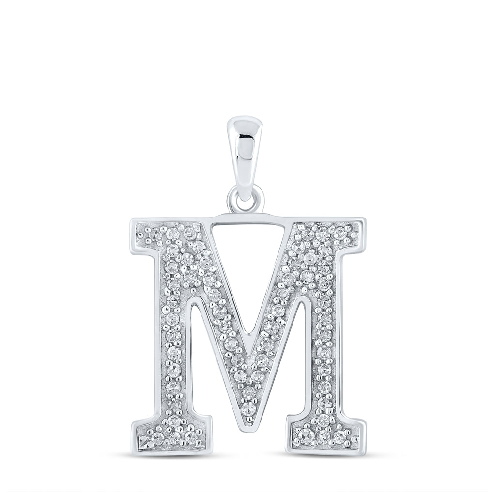 10K White Gold Womens Round Diamond Initial Letter Pendant