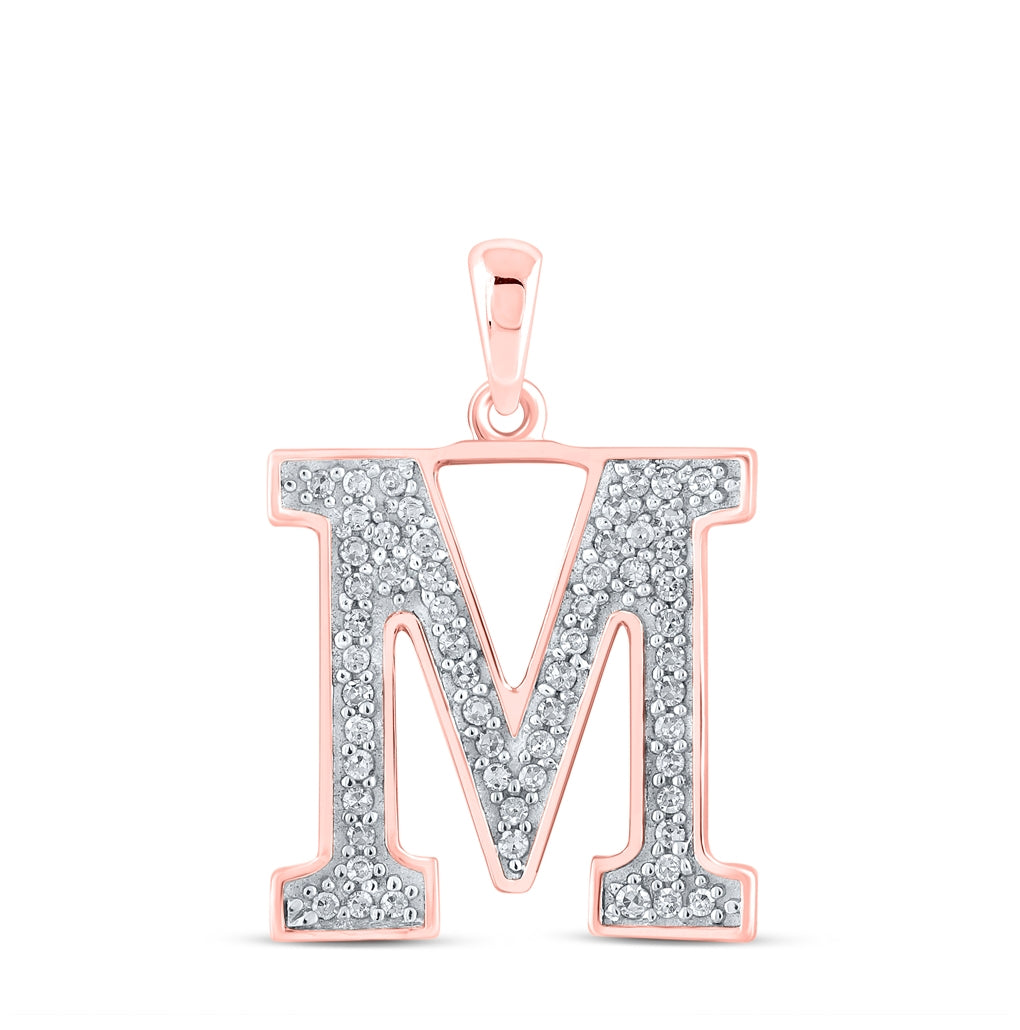 10K Rose Gold Womens Round Diamond Initial Letter Pendant
