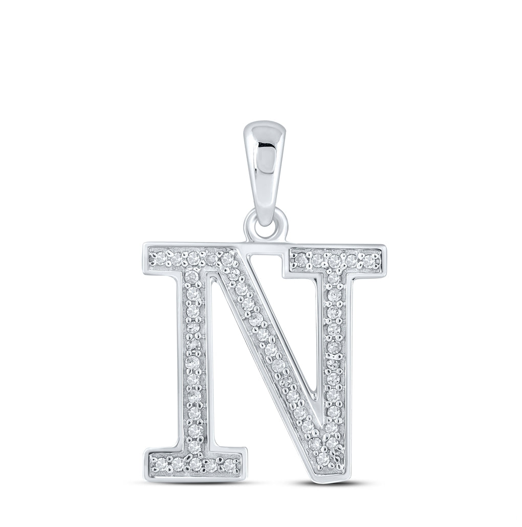 10K White Gold Womens Round Diamond Initial Letter Pendant