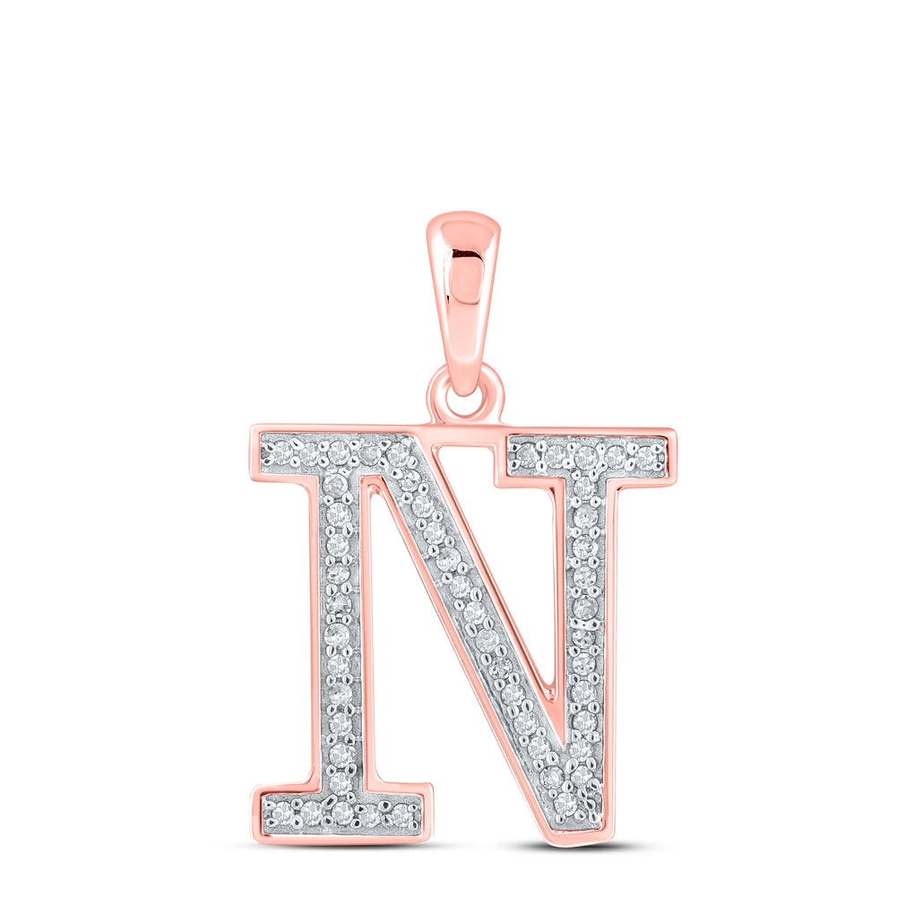 10K Rose Gold Womens Round Diamond Initial Letter Pendant