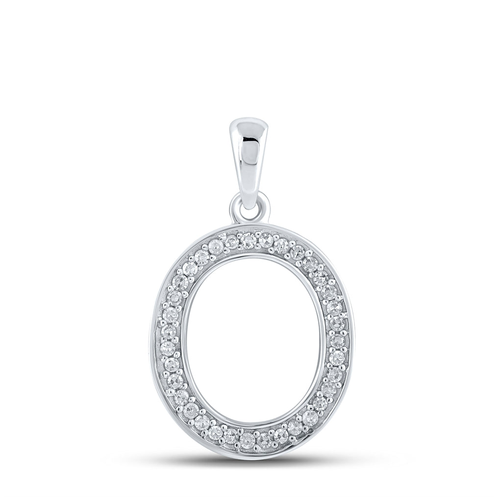 10K White Gold Womens Round Diamond Initial Letter Pendant