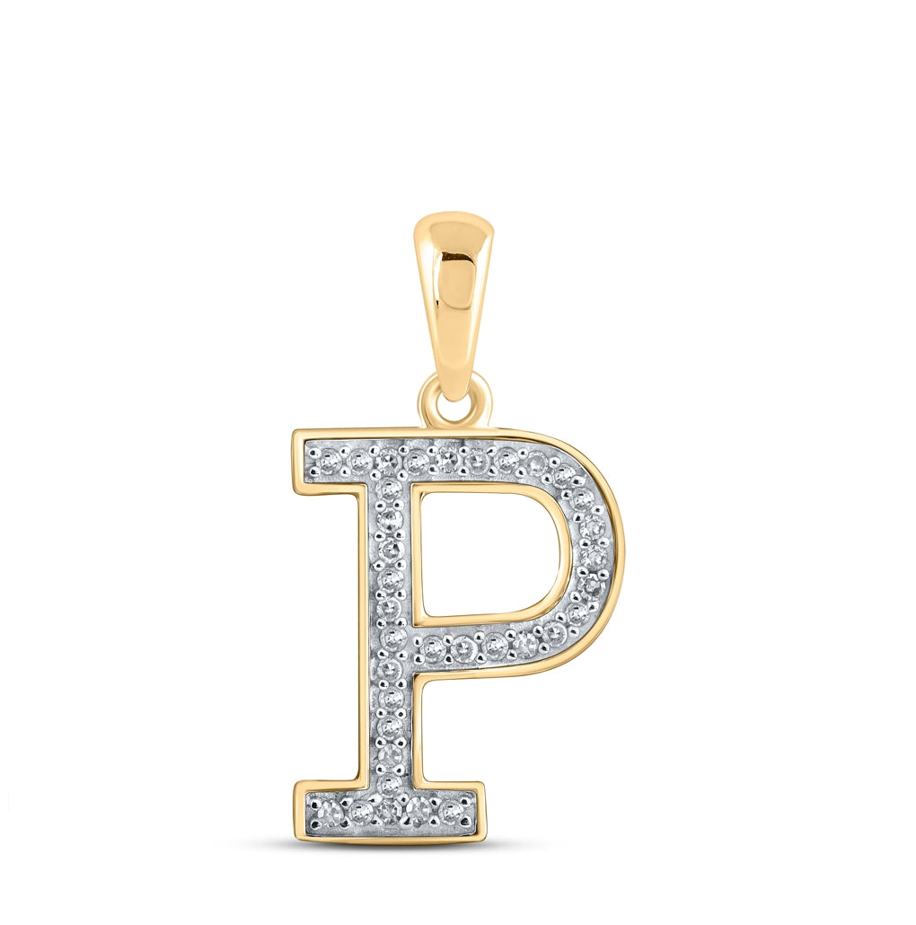 10K Yellow Gold Womens Round Diamond Initial Letter Pendant