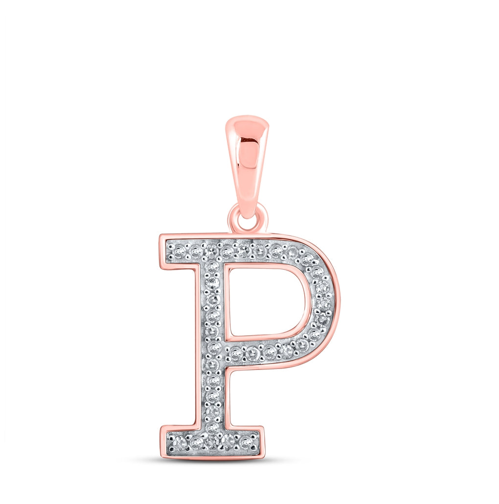 10K Rose Gold Womens Round Diamond Initial Letter Pendant