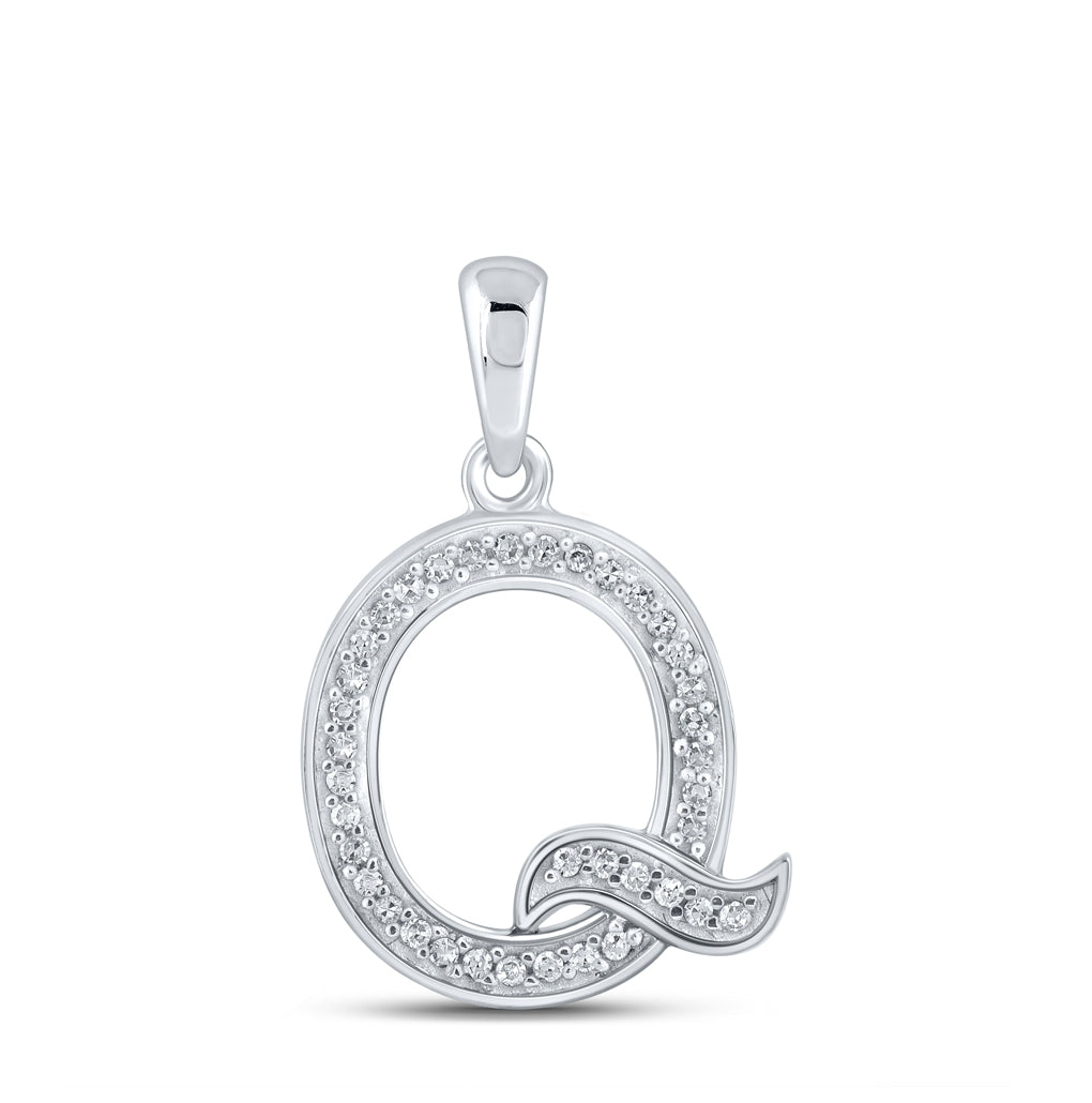 10K White Gold Womens Round Diamond Initial Letter Pendant