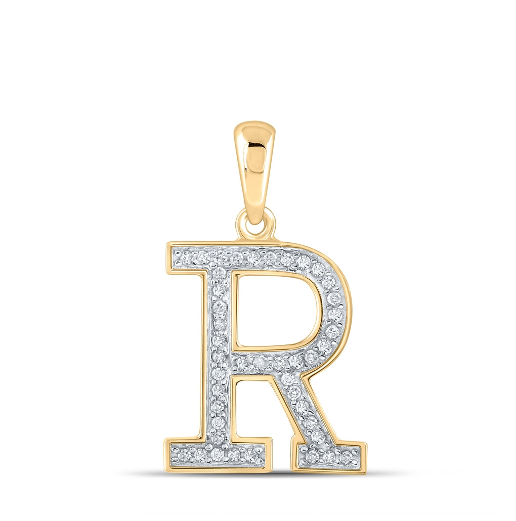 10K Yellow Gold Womens Round Diamond Initial Letter Pendant