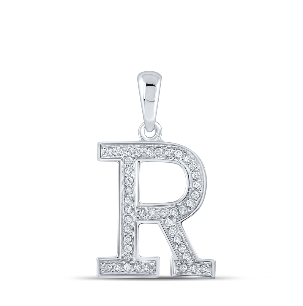 10K White Gold Womens Round Diamond Initial Letter Pendant