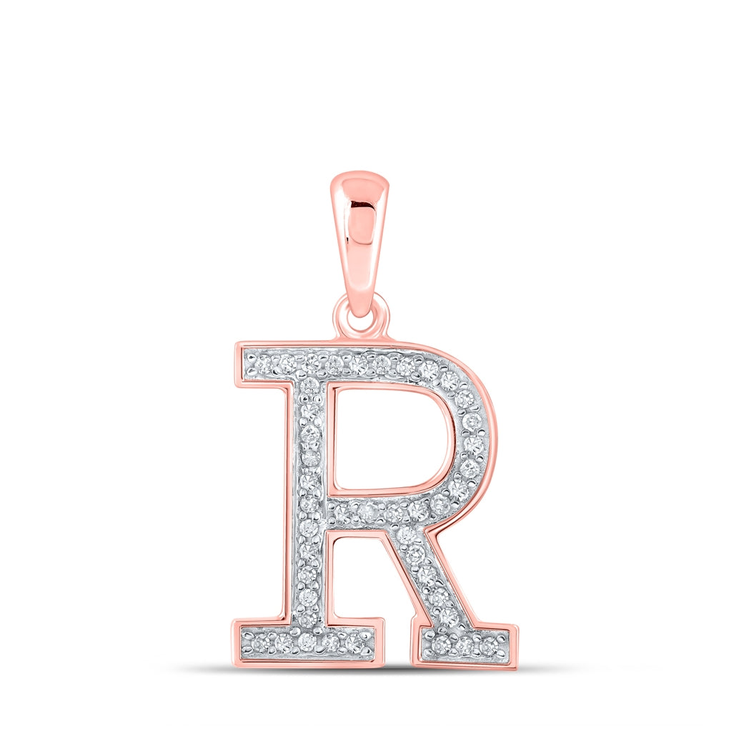 10K Rose Gold Womens Round Diamond Initial Letter Pendant