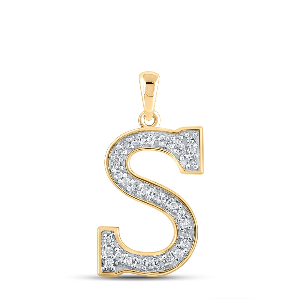 10K Yellow Gold Womens Round Diamond Initial Letter Pendant