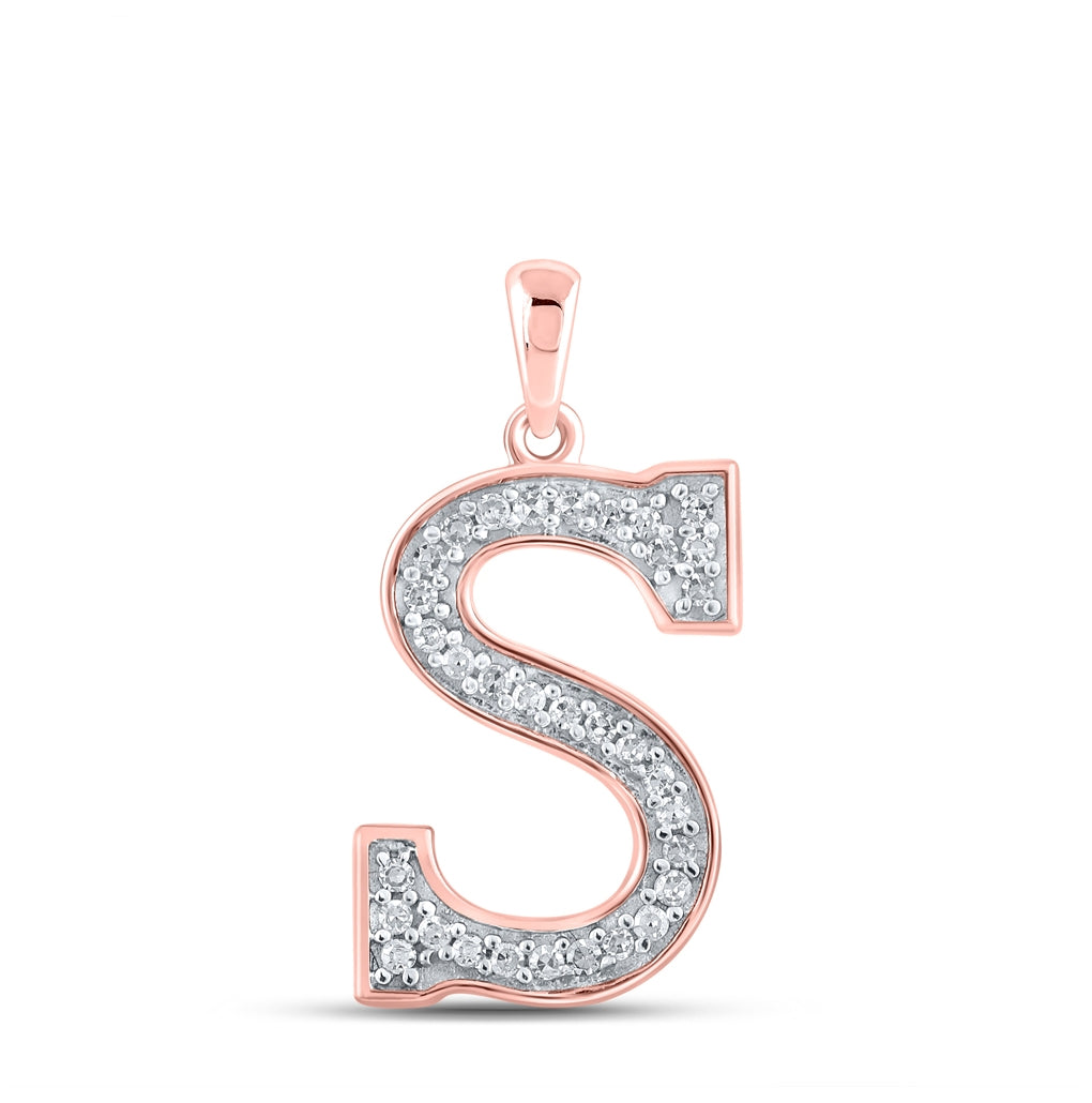 10K Rose Gold Womens Round Diamond Initial Letter Pendant