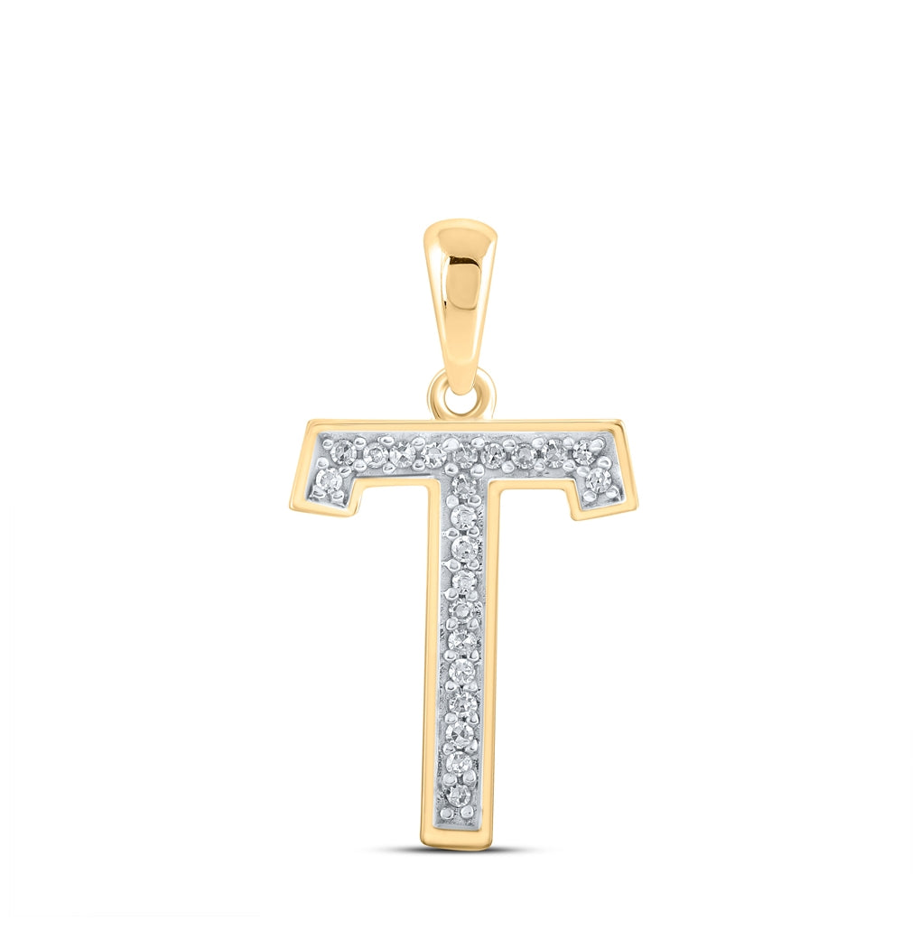 10K Yellow Gold Womens Round Diamond Initial Letter Pendant