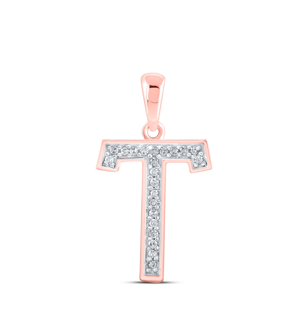 10K Rose Gold Womens Round Diamond Initial Letter Pendant
