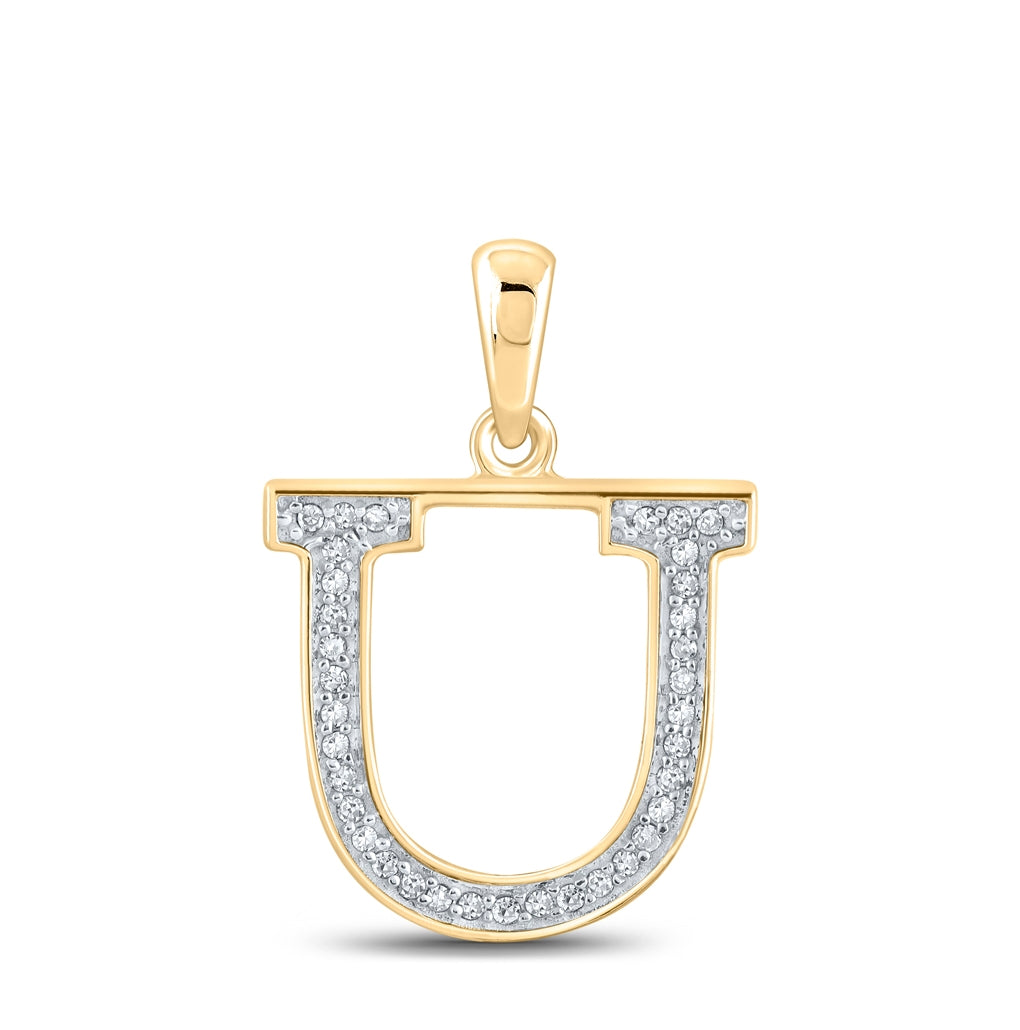 10K Yellow Gold Womens Round Diamond Initial Letter Pendant