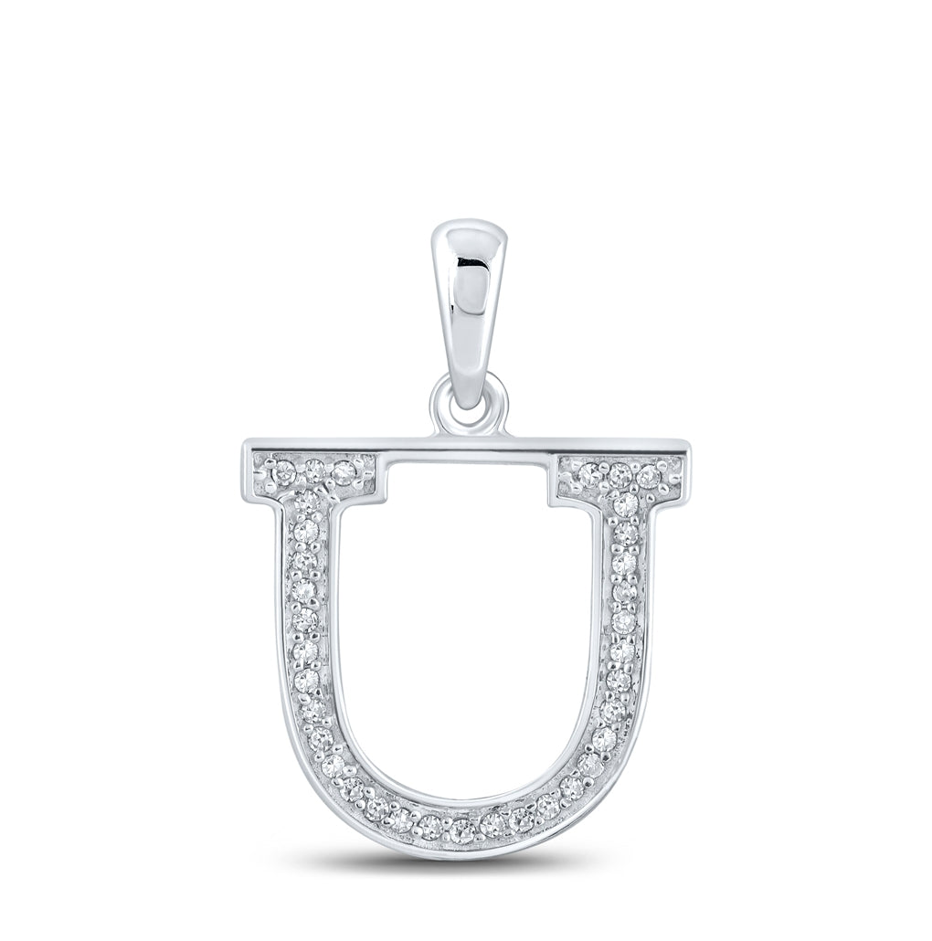 10K White Gold Womens Round Diamond Initial Letter Pendant