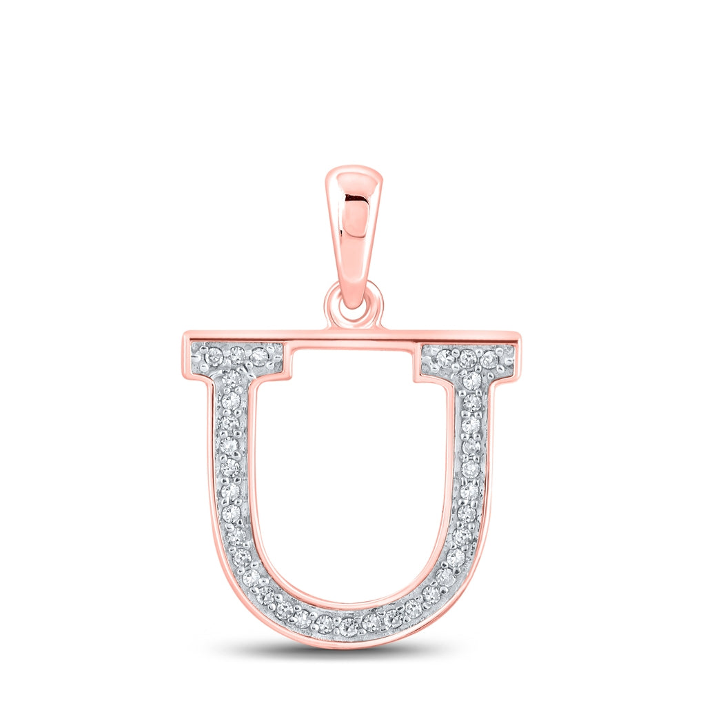 10K Rose Gold Womens Round Diamond Initial Letter Pendant