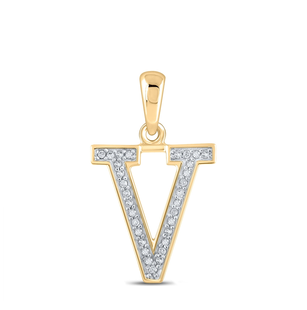 10K Yellow Gold Womens Round Diamond Initial Letter Pendant