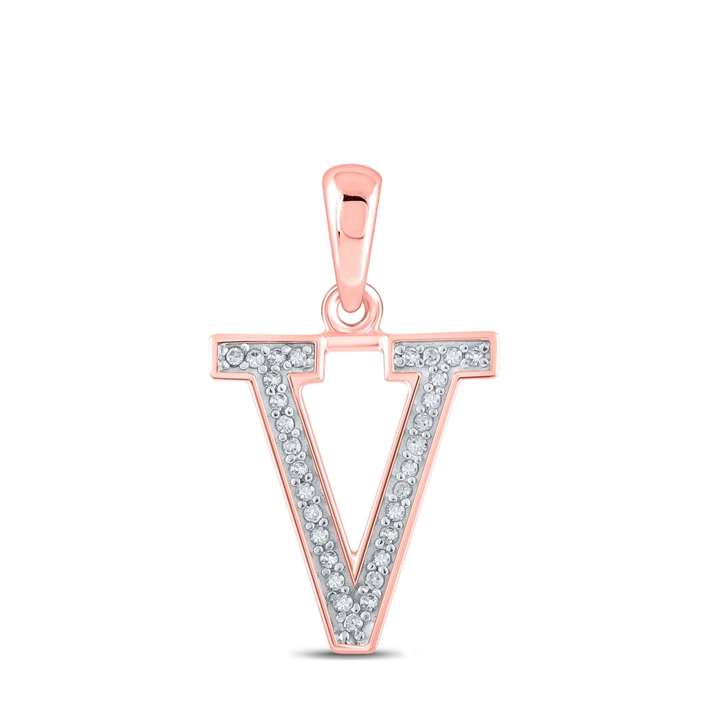 10K Rose Gold Womens Round Diamond Initial Letter Pendant
