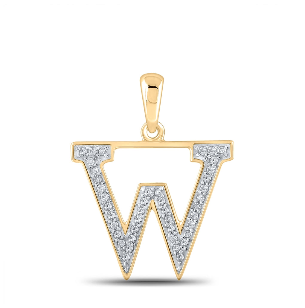 10K Yellow Gold Womens Round Diamond Initial Letter Pendant