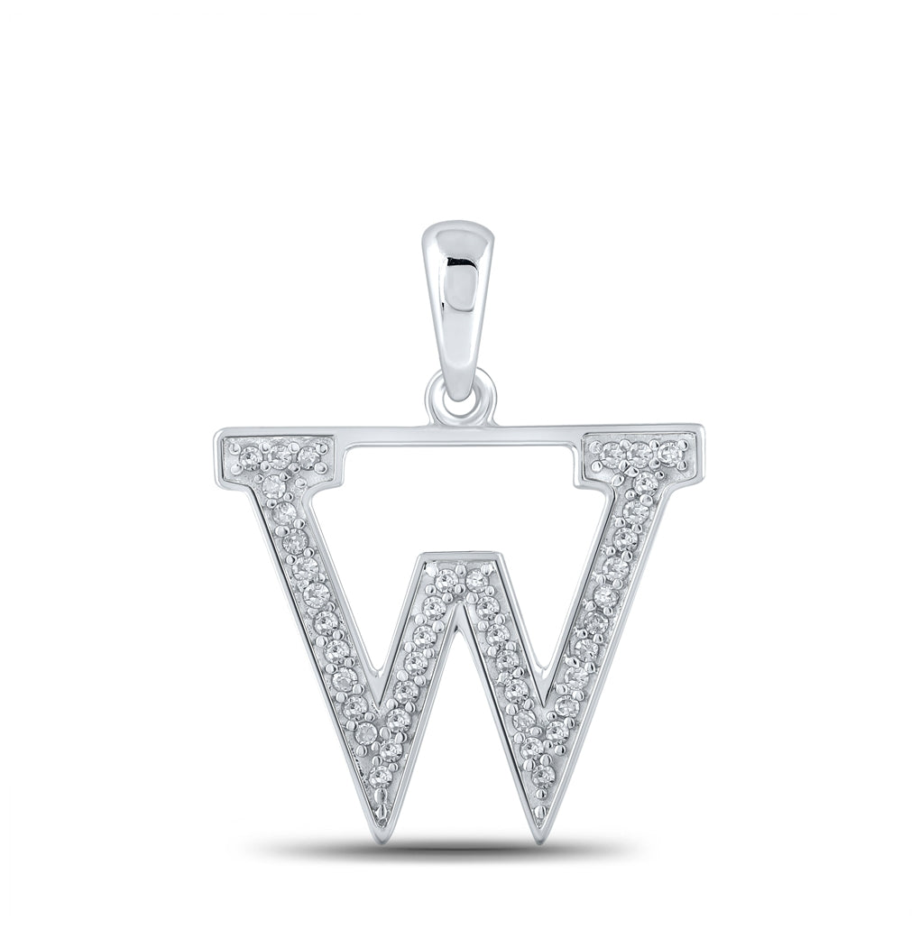 10K White Gold Womens Round Diamond Initial Letter Pendant