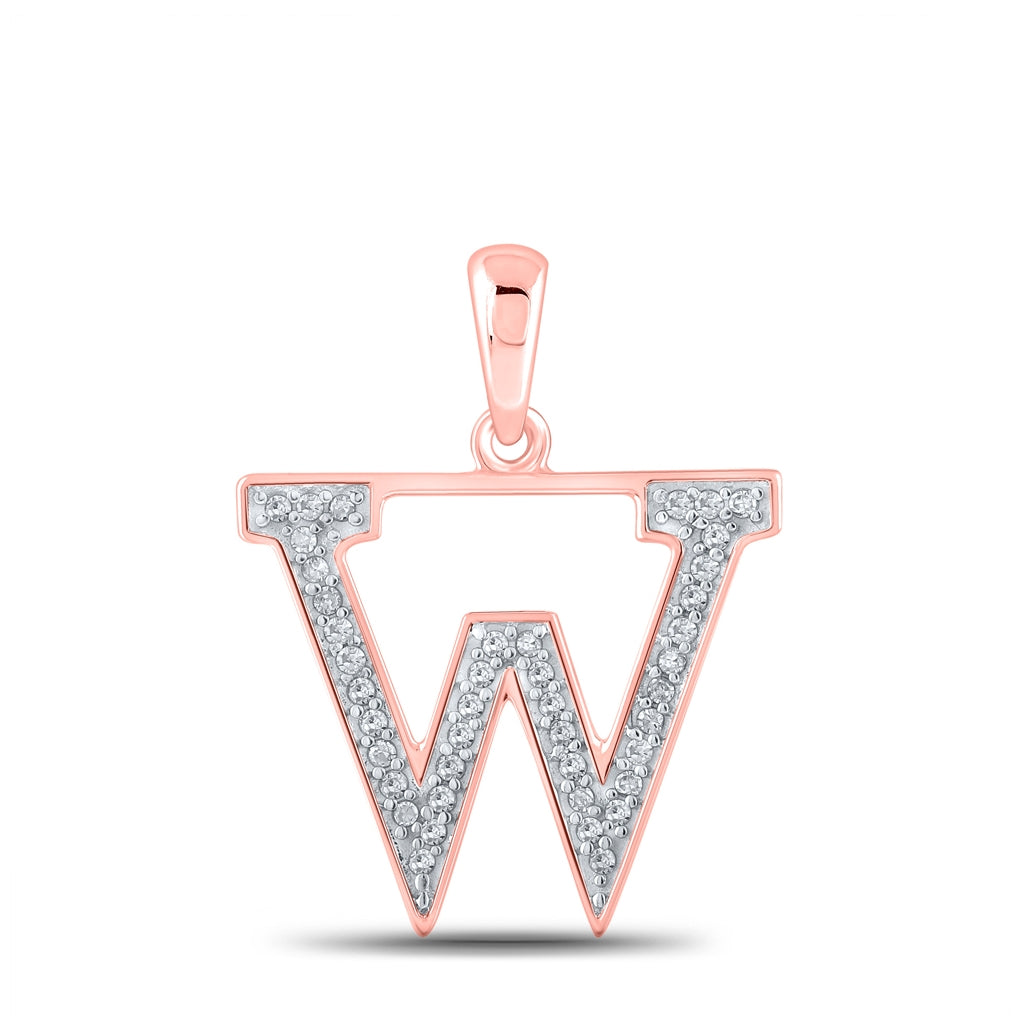 10K Rose Gold Womens Round Diamond Initial Letter Pendant