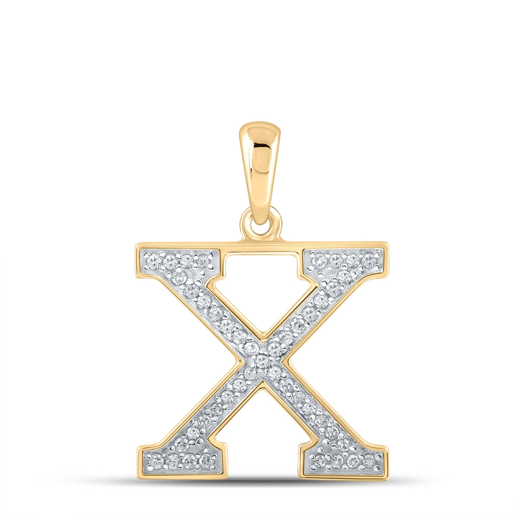10K Yellow Gold Womens Round Diamond Initial Letter Pendant