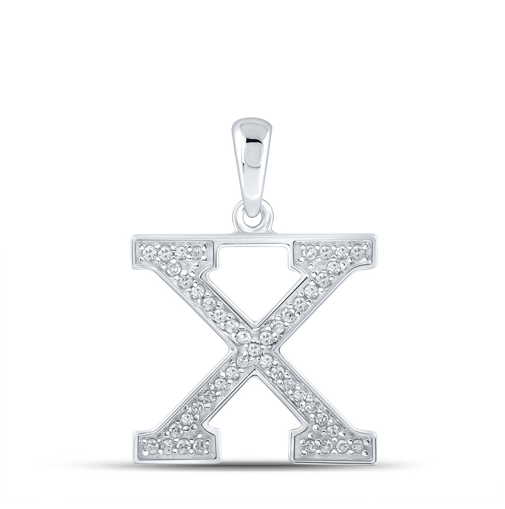 10K White Gold Womens Round Diamond Initial Letter Pendant