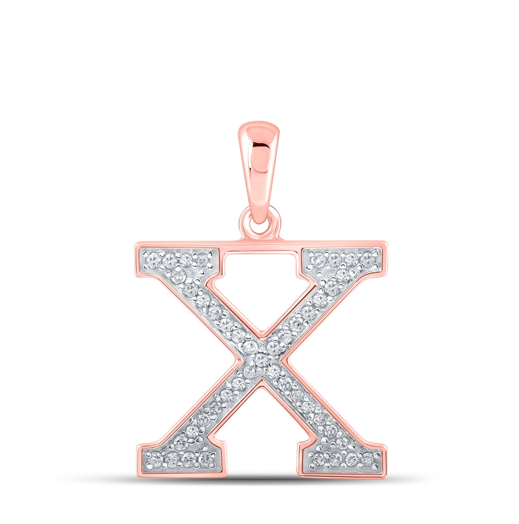 10K Rose Gold Womens Round Diamond Initial Letter Pendant