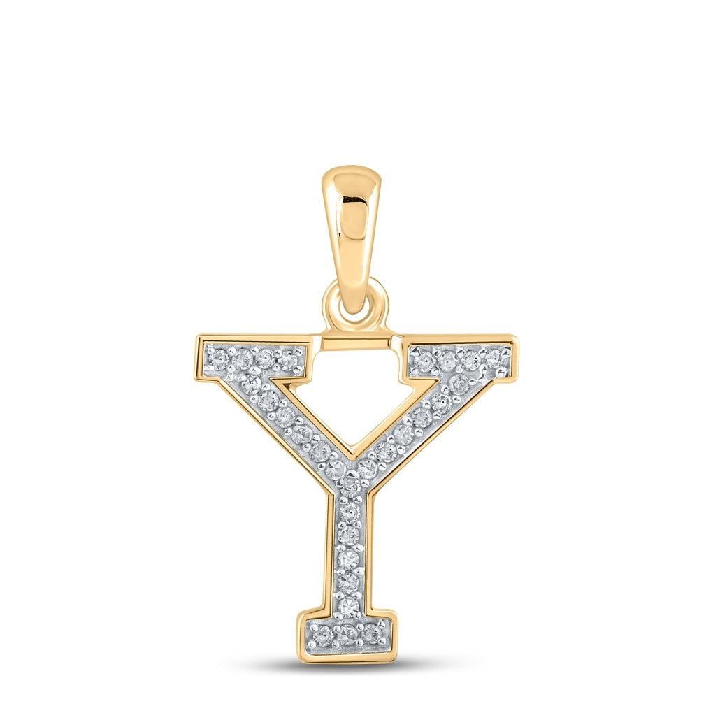 10K Yellow Gold Womens Round Diamond Initial Letter Pendant