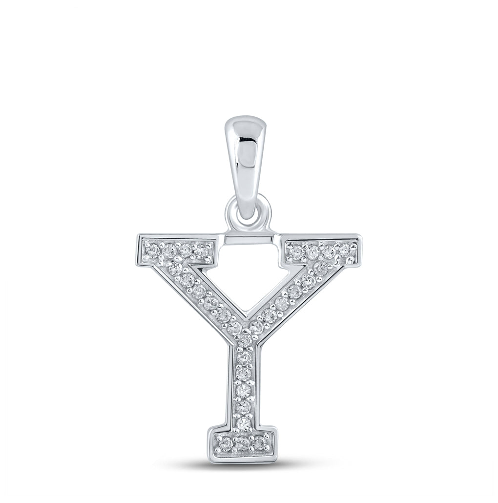 10K White Gold Womens Round Diamond Initial Letter Pendant
