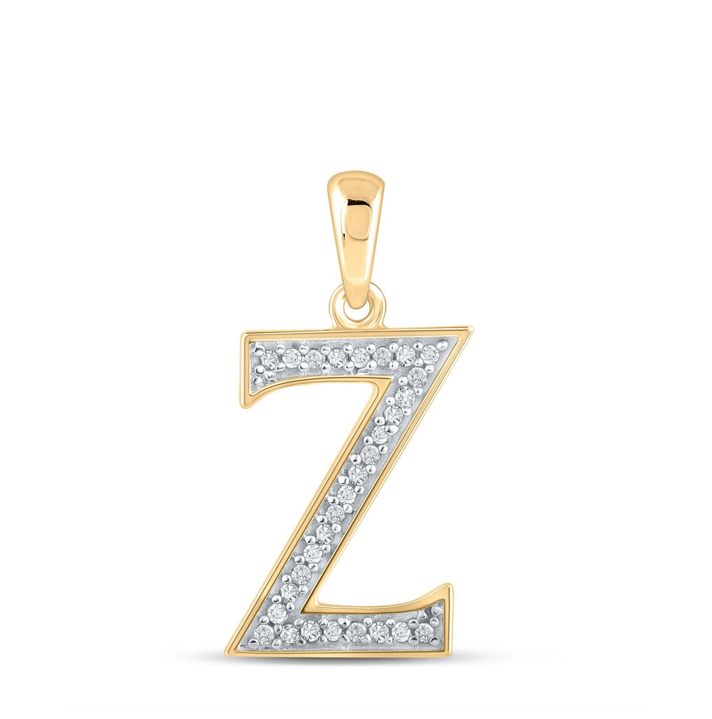 10K Yellow Gold Womens Round Diamond Initial Letter Pendant