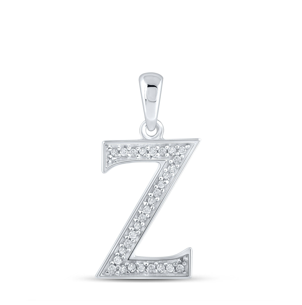10K White Gold Womens Round Diamond Initial Letter Pendant